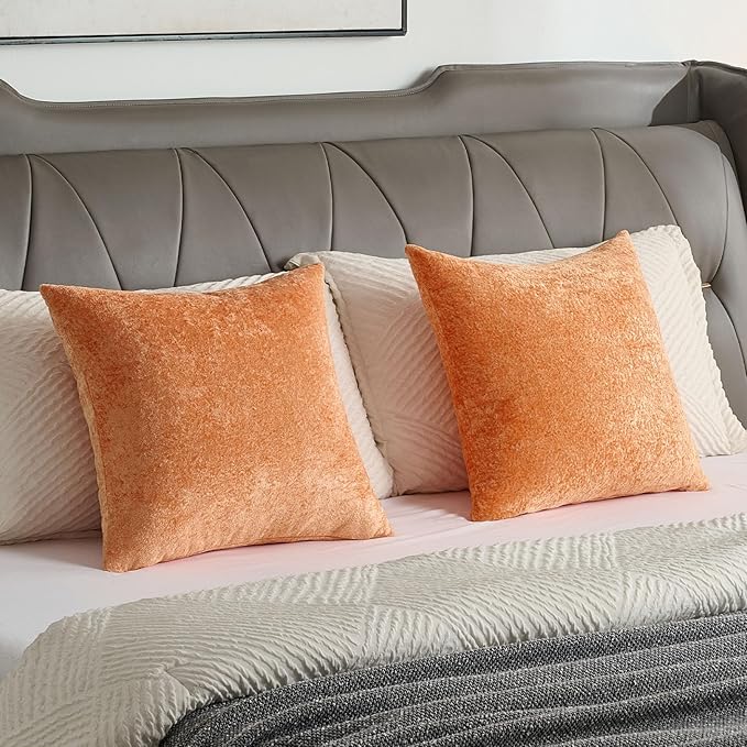 FUTEI Orange Flannel Throw Pillow Covers 22x22 Inch Set of 2,Soft Dimensional Textured Cushion Cases,Modern Home Decor for Couch Living Room
