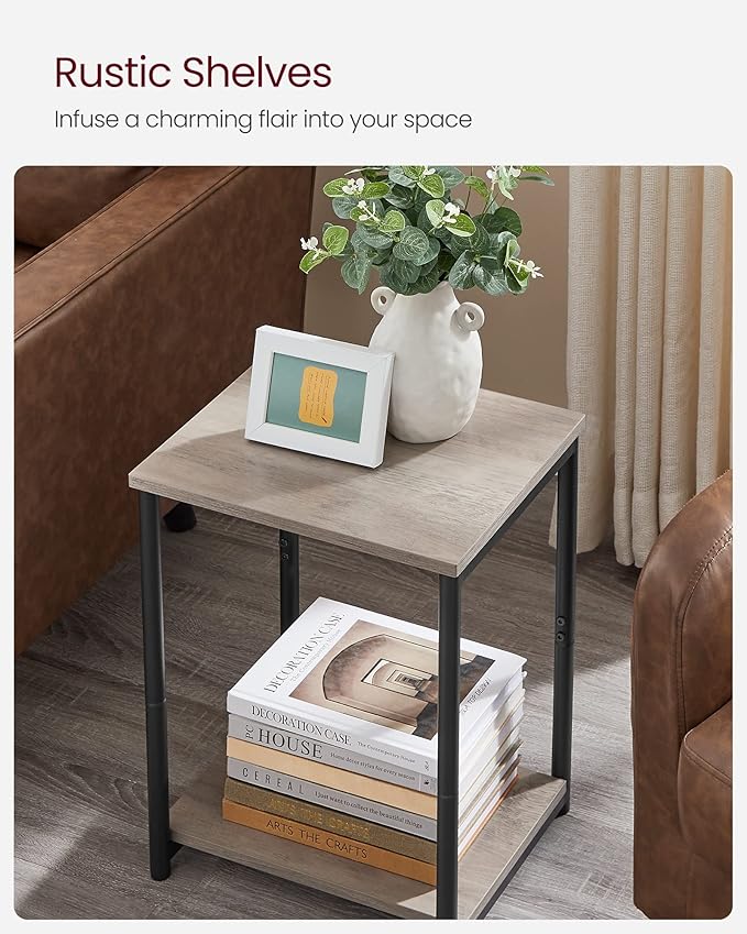 VASAGLE Side Tables Set of 2, Small End Table, Nightstand for Living Room, Bedroom, Office, Bathroom, Greige and Black ULET272B02