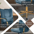 MOJAY Mid-Back Ergonomic Leather Office Chair, Modern Upholstered Executive Desk Chair with Gold Frame Armrest Computer Task Chair (DarkBlue)