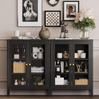 Metal Bathroom Cabinet with Glass Doors,Bathroom Floor Storage Cabinet with 2 Adjustable Shelves & 2 Doors, Sideboard for Small Spaces, Living Room, Dining Room, Home Office