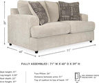 Signature Design by Ashley Soletren Contemporary Chenille Loveseat with 2 Accent Pillows, Off-White