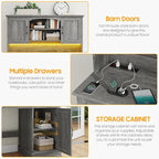 Vabches Farmhouse 47" Executive Desk with Hutch, 2 Drawers and LED Light, Computer Desk with Storage Cabinet and Charging Station,Workstation for Home Office and Study.Grey