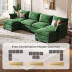 KKL 120" Modular Sectional Sofa, U-Shaped 6 Seater Convertible L-Shaped Cloud Couch with Ottoman, Chenille Modern Sectional Couches for Living Room, Apartment, Green