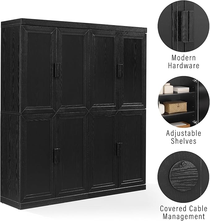 Crosley Furniture Essen 2-Piece Kitchen Pantry Storage Cabinet Set, Living Room, Bathroom, Entryway, Black