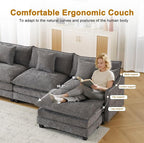 111.4" Cloud L Shaped Sectional Couch with Ottoman｜Modular Chenille Sofa with 29.1" Deep Seat｜FSC Solid Wood Frame｜Easy Assembly & 1YR Guarantee｜for Living Room Bedroom Apartment，Grey