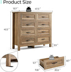 LINSY HOME Updated Dresser for Bedroom with 8 Drawers, Wide Chest of Drawers, Wooden Bedroom Dresser with 1 pcs Fabric Divider Organizer, Storage Organizer for Closet, Living Room, Rustic Oak