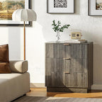 Mid Century Modern 3 Drawer Dresser for Bedroom, Fluted Wood Nightstand with Round Edge Design, Shallow Bedroom Storage for Closet, Living Room（Charcoal Oak）