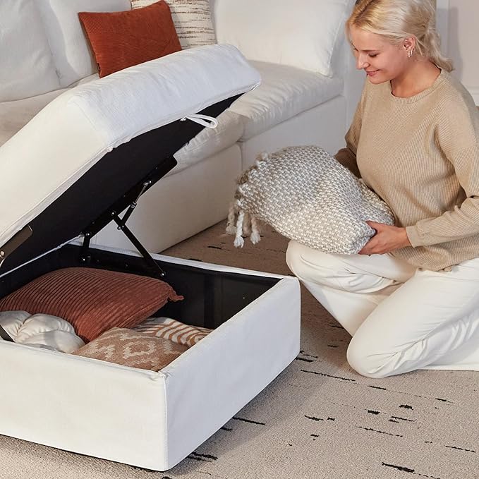 Modular Cloud Sofa, 141.7" Cloud Sectional Couches with Deep Seat, 4-Seat Couch with Ottoman for Living Room, Modern Comfy Couch with Washable Cover, Wide Armrest (White,4 Ottomans)