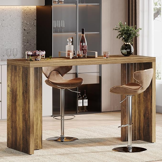 Tribesigns Home Bar Unit, 55.12-Inch Bar Table with a Spacious Tabletop, Modern Freestanding Mini Bar for Home Kitchen, Living Room, Balcony, Basement, Brown