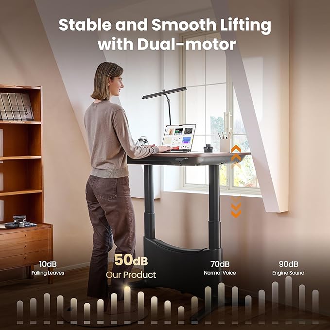 COLAMY Electric Standing Desk, Whole-Piece Gaming Desk with Dual Motors, Ergonomic Footrest, Drawers for Storage, Adjustable Height Sit-Stand Desk for Home Office (Veneer Desktop, Oak + White)