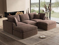 110" Cloud Sectional Couches for Living Room, Boneless U Shaped Couch with Ottoman, 3 Seater Modular Sectional Sofa, Brown