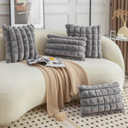 Neelvin Grey Faux Fur Cozy Soft Plaid Decorative Throw Pillow Covers 20x20 inch Set of 2,Velvet Pillowcase Cushion Case for Sofa Couch