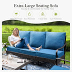 Sophia & William Patio Furniture Set with Fire Pit Table, 4 PCS Metal Outdoor Conversation Set with Fire Pit Table, 2 Sofa Chairs,3-Seater Couch for Outdoor Seating, Backyard, Porch(Navy)