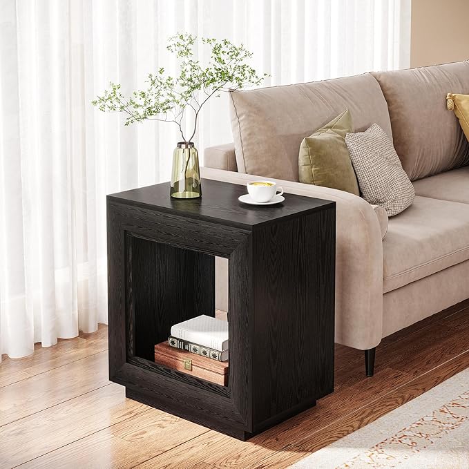 Tribesigns Rustic Wood End Table, 2 Tiered Square Side Table with Storage Shelf, Industrial Sofa Side Table for Living Room, Entrance (2, Dark)