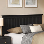 Serene Solid Wood Window-Pane Panel Headboard – Easy Assembly, Casual Coastal Style – King Size in Black