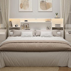 King Size Headboard Only for Bed, Wood Bookcase Headboard with Charging Station & 2 LED Lights, Modern King Bookshelf Headboard with Storage, Noise-Free, Sturdy and Durable, White