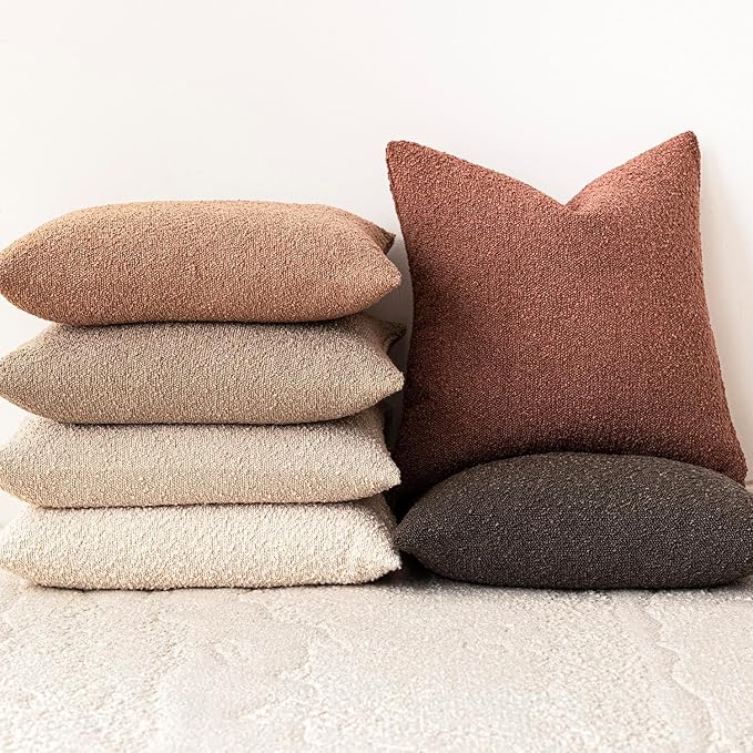 Foindtower Pack of 2 Textured Boucle Throw Pillow Covers Accent Solid Decorative Lumbar Pillow Cases Cozy Couch Cushion Case for Chair Sofa Bedroom Living Room Home Decor 12x20 Inch Dusty Orange Hazel