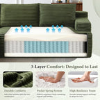 96''Sectional Couches for Living Room,Modern Modular Sectional Sofa,Upholstered Boneless Couch with Pockets,Comfy Cloud Couch with L Shaped Chaise(Green, 96''W Left Facing Chaise)