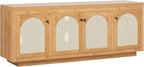 Walker Edison Sasha 4-Door Sideboard Buffet with Arched Rattan Panels, 70 Inch, English Oak