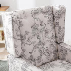 DUOMAY Tufted Accent Chair, Modern Linen Upholstered Wingback Side Arm Chair for Living Room Bedroom with Wood Legs, Comfy Reading Guest Chair for Office, Beige Flower Pattern