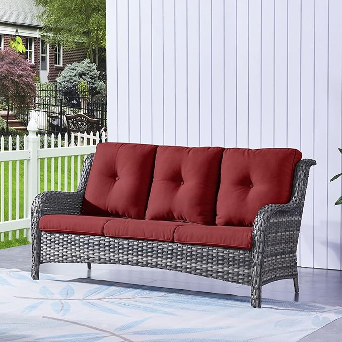 HUMMUH Patio Furniture Set with Fire Pit Table 5-Piece Wicker Outdoor Swivel Rocker Patio Chairs High Back Outdoor Couch Conversation Set for Porch, Backyard, Deck