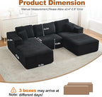 Modular Sectional Cloud Couch for Living Room,Modern Boneless Couche Set with Plush Corduroy,Comfy Floor Sofa with Memory Foam,Stupendous U Shaped Sofa,No Assembly Required,Black