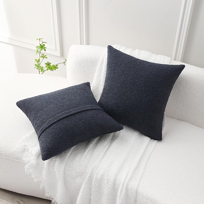 FUTEI Pack of 2 Navy Blue Decorative Throw Pillow Covers 16x16 Inch Soft Cozy Solid Boucle Textured Cushion Case,Modern Home Decor for Couch Bed Living Room