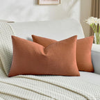 FUTEI Rust Decorative Throw Pillow Covers 12x20 Inch Set of 2,Soft Cozy Wheat Ear Striped Patterns Lumbar Pillow Cases,Modern Home Decor for Couch Bed Living Room