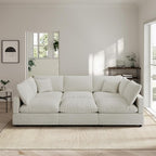 Linen Sleeper Sofa Bed,Modern Sectional Sofa Couch for Living Room,95.4 Inch Cloud Couches Cushion Covers Removable,Cozy Feather Down Sofa for Apartment Cream White