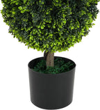 Christopher Knight Home Alene Set of 2 34''H Pre-Potted Artificial Tree Indoor, Artificial Topiary Boxwood Tree Double Ball with Pot, Faux Tree with Natural Wood Trunk with Black Plastic Pot, Green