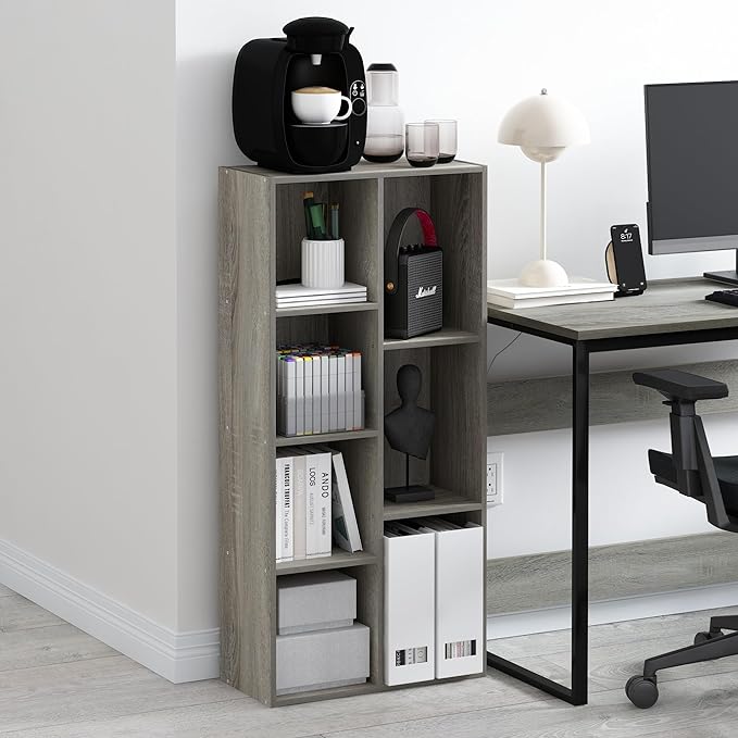 Furinno LUDER Book Shelf, 7-Cube Bookshelf, Bookcase, 9.4 x 19.5 x 41.7, for Living Room, Bedroom, Home Office, French Oak