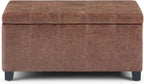 SIMPLIHOME Dover 36 inch Wide Contemporary Rectangle Storage Ottoman Bench in Distressed Umber Brown Vegan Faux Leather, Assembled, For the Living Room, Entryway and Family Room
