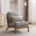 Mid-Century Accent Chair,Linen Fabric Lounge Chair with Wide Armrest,Linen Fabric Armchair withLumbar Pillow & Solid Wood Frame for Living Room, Bedroom, Balcony(Light Gray)
