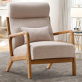 Accent Chair Mid Century Modern Chair Linen Fabric Living Room Chairs with Solid Wood Frame Comfy Upholstered and Lumbar Pillow Reading Side Chair Easy Assembly for Bedroom (1, Beige)