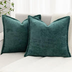 Green Decorative Throw Pillow Covers 16x16 Inch Set of 2 Cozy Soild Chenille Cushion Cases Soft Textured Square Couch Pillows Cover Boho Accent Farmhouse Pillowcases for Sofa Bed