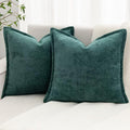 Green Decorative Throw Pillow Covers 26x26 Inch Set of 2 Cozy Soild Chenille Cushion Cases Soft Textured Square Couch Pillows Cover Boho Accent Farmhouse Pillowcases for Sofa Bed