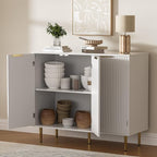Fluted Sideboard Buffet with 3 Doors, Modern Accent Cabinet with Adjustable Shelves, Kitchen Storage Cabinet with Golden Handles, Coffee Bar for Kitchen, Living Room, White