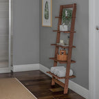 5-Tier Ladder Shelf - 50-Inch Narrow Leaning Bookshelf - Wooden Bookcase for Living Room, Bathroom, Kitchen, Office, or Bedroom Furniture by Lavish Home (Walnut)