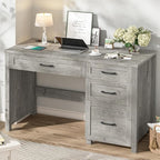 Vabches Farmhouse 47" Executive Desk with 4 Drawers, Computer Desk with File Drawer and Charging Station, Workstation for Home Office, Study.（Grey）