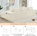 114" Cloud Boneless Sectional Couches for Living Room, Modular Sectional Sofa with Cup Holder, Cozy Fluffy L Shaped Deep Seat Boneless Couch with Storage Pocket, No Assembly Required, Beige
