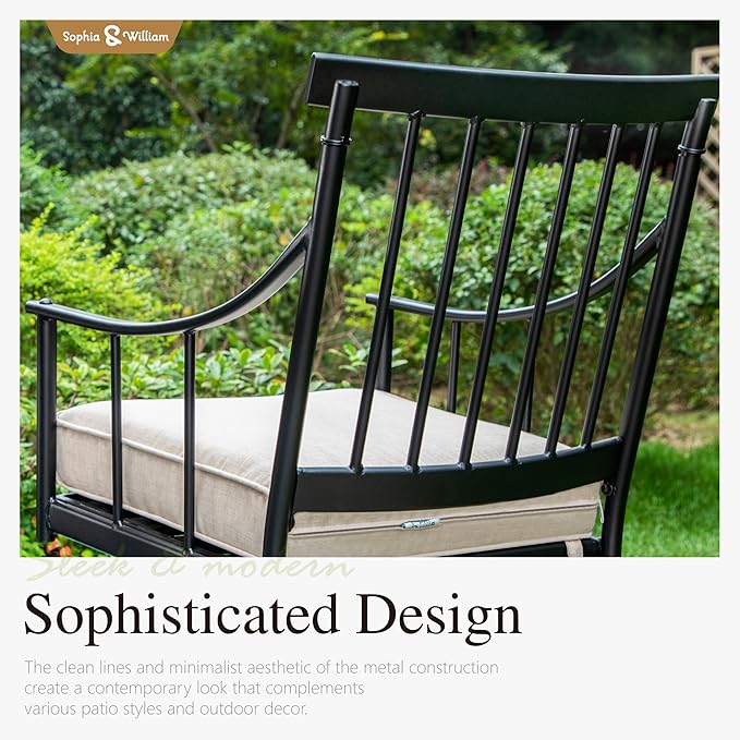 Sophia & William 7 Pieces Patio Dining Set with Rectangle Metal Table of 1.57"-1.9" Umbrella Hole and 6 Armchairs with Seat Cushions, Outdoor Conversation Furniture for Porch Backyard Balcony Deck