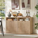 LEYAOYAO Fluted Buffet Cabinet with Storage, 55" Wide Wood Sideboard Credenza with 4 Doors & Open Storage Shelf, Kitchen Entryway Accent Table, Modern Console Cabinets for Dining Room, Natural Oak