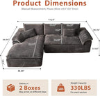 113 in Oversized Cloud Sofa with L Shape Chaise, Sectional Couches for Living Room, Assembly Free Modular Comfy Corduroy Sofa with Left Facing Chaise Longue for Home Apartment (Left Chaise, Gray)