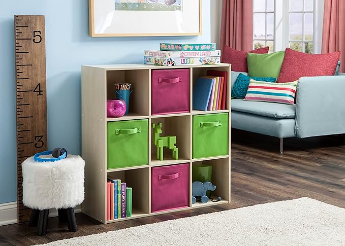 ClosetMaid Cubeicals 9 Cube Storage Shelf Organizer Bookshelf, Square Shape, Easy Assembly - Birch Wood Finish