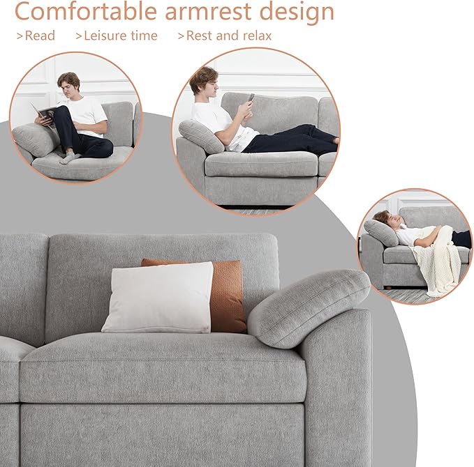 EASE MOOSE Sectional Modular Sofa, Oversized U Shape Sectional Couch Wide Deep seat Sectional Sofa,FSC Certified Comfortable Chenille White Modular Sofa,Detachable and Washable