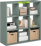 Furinno Cubicle Book Shelf, 9-Cube Thick Frame Bookshelf, Reversible Bookcase with Open Back, 14.6" x 43.8" x 43.8", for Living Room, Bedroom, Home Office, Sage Green