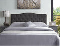 Naomi Home Cassandra Full Size Bed Headboard, Square Tufted, White Linen Fabric, Height Adjustable 42"-52", Metal Legs, Wall/Bed Mount