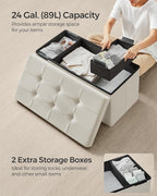 SONGMICS Mazie Collection - Storage Ottoman Bench, Foldable Foot Rest, 15 x 30 x 15 Inches, End of Bed Bench, Storage Chest, Load 660 lb, Living Room, Bedroom, Entryway, Cream White ULSF247W01