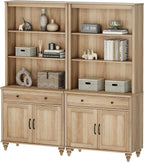 WAMPAT 5 Tier Bookshelf 72" Tall Bookcase with Barn Doors, Large Farmhouse Display Book Shelf with 2 Drawers and Storage Cabinet, Library Wood Bookshelves for Living Room,Kitchen, Oak(2PCS)
