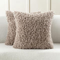 FUTEI Khaki Decorative Throw Pillow Covers 24x24 Inch Set of 2,Soft Fluffy Faux Wool Fur Boucle Textured European Cushion Case,Modern Home Decor for Couch Bed Living Room Office